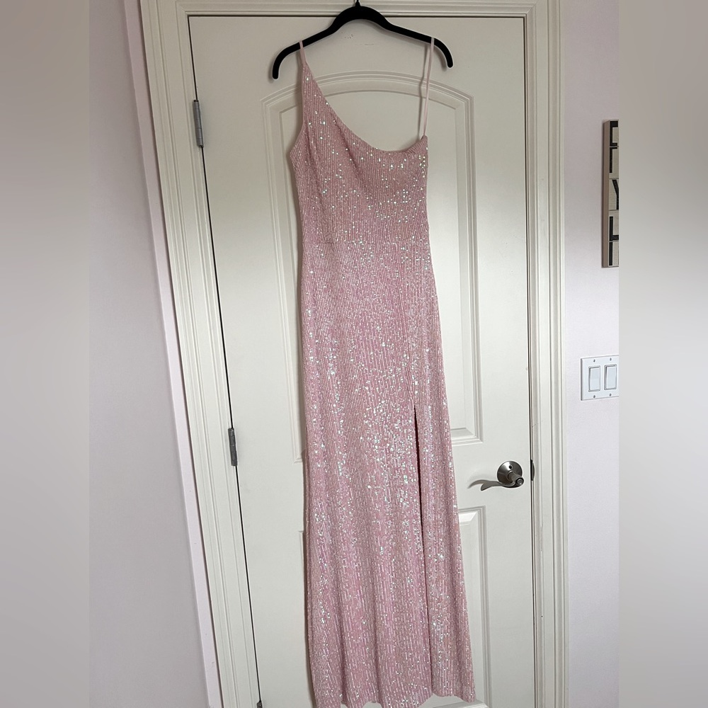 Aqua Full Sequined One Shoulder Formal
